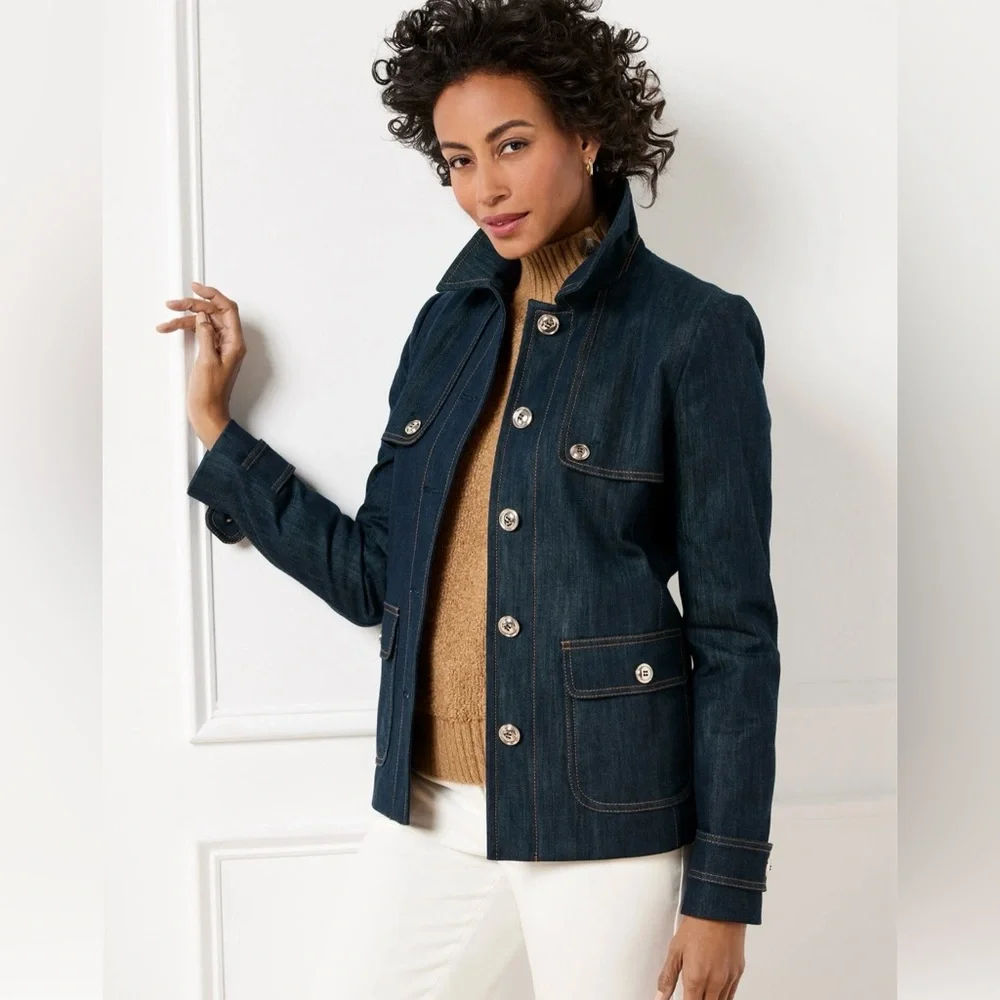 REFINED DENIM SHORT TRENCH COAT - Picture 1 of 6